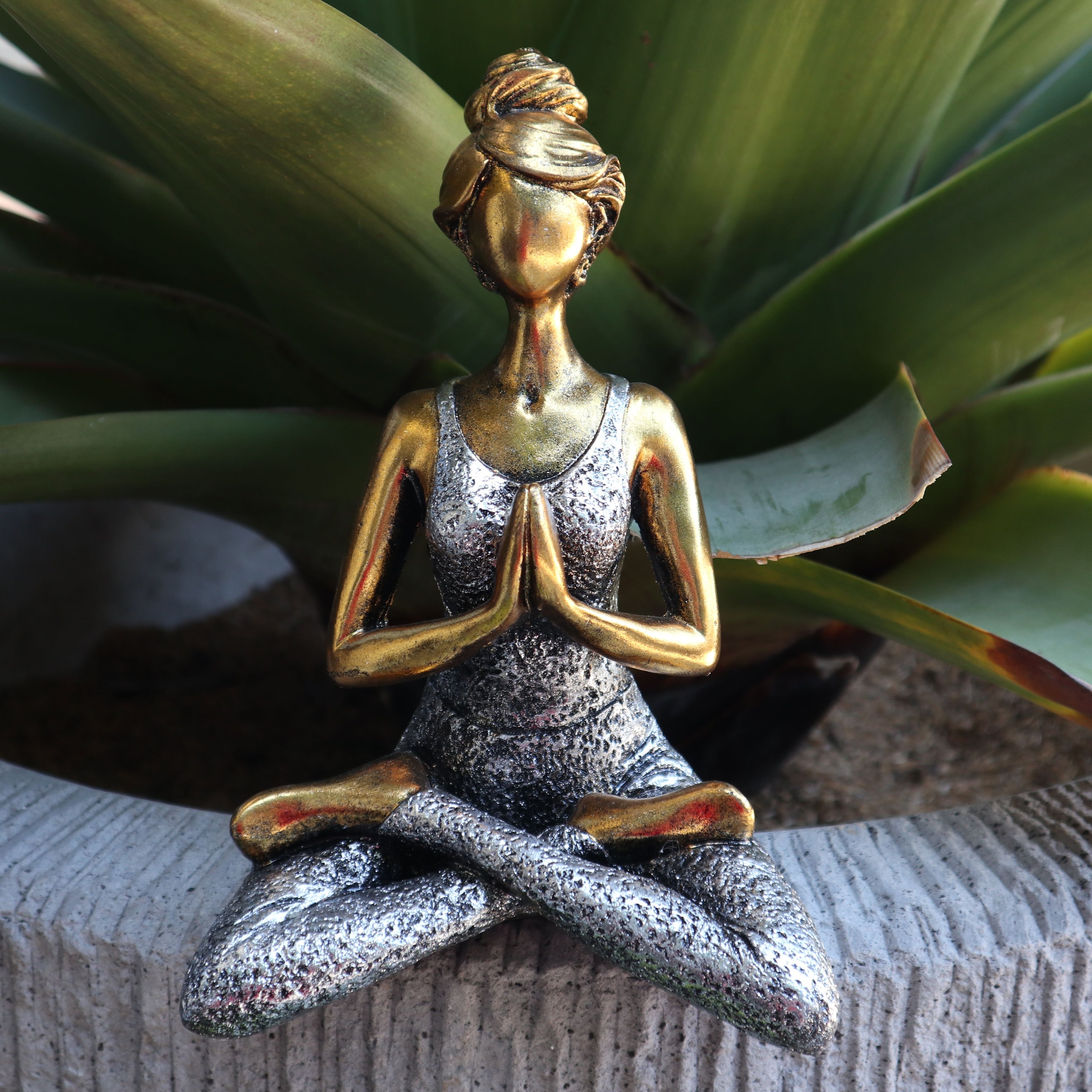 Yoga Lady Figure in Bronze and Silver 24cm Decorative Accent Piece