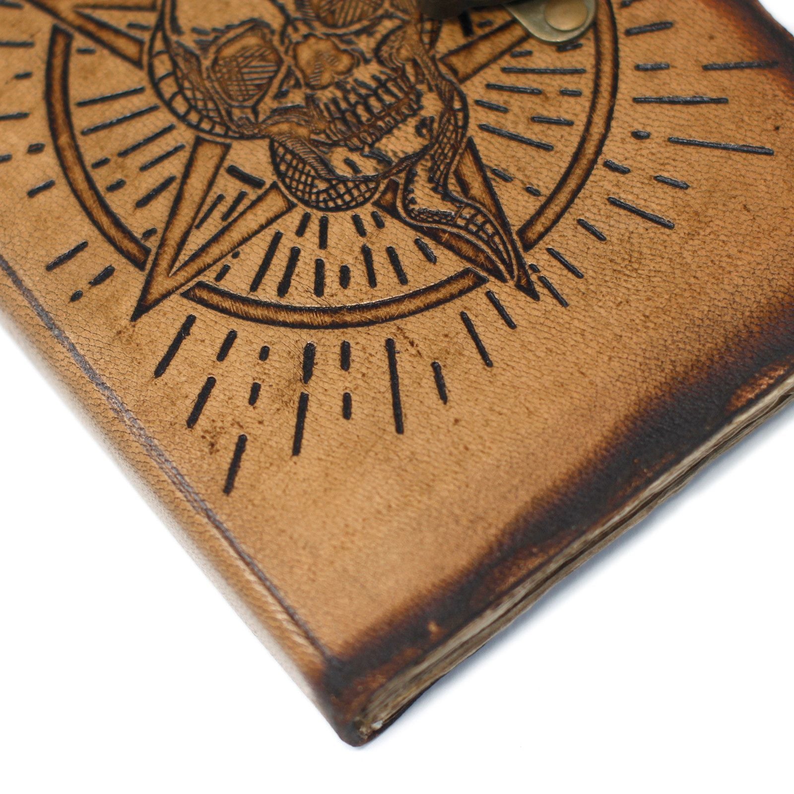 Leather Pentagon & Skull Notebook with Burns Detail 7x5 Inches