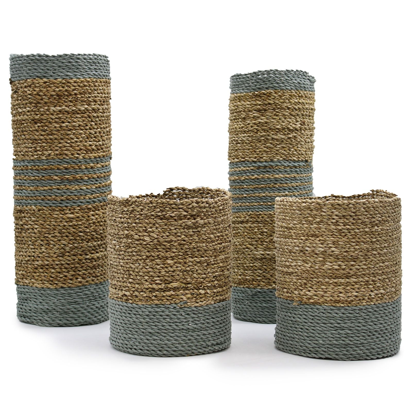 Seagrass & Abu Abu Raffia Set with 2 Vases and 2 Bins for Storage