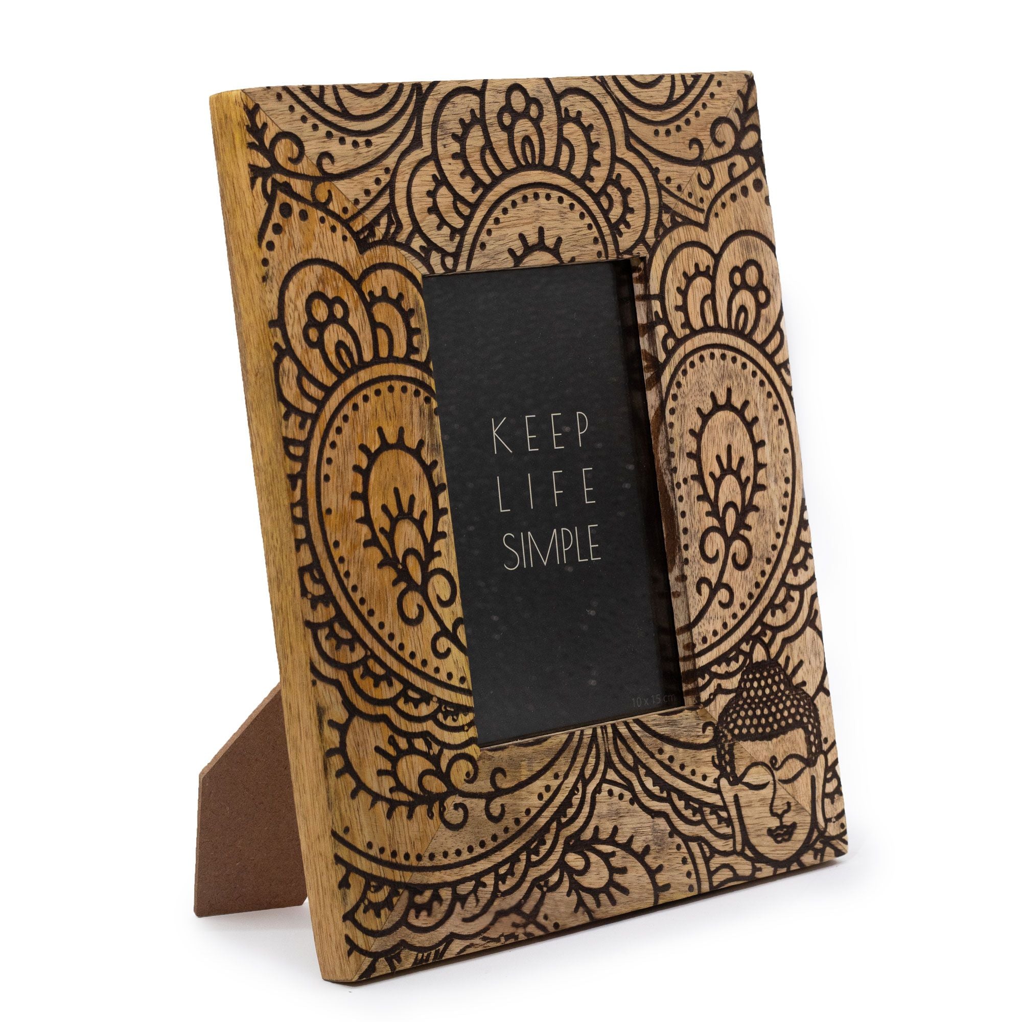 Medium Black Mango Wood Picture Frame with Buddha Design for 10x15cm