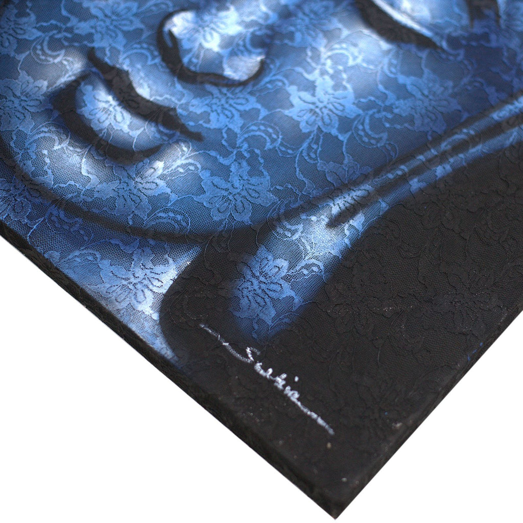 Buddha Painting with Blue Brocade Detail for Elegant Home Decor