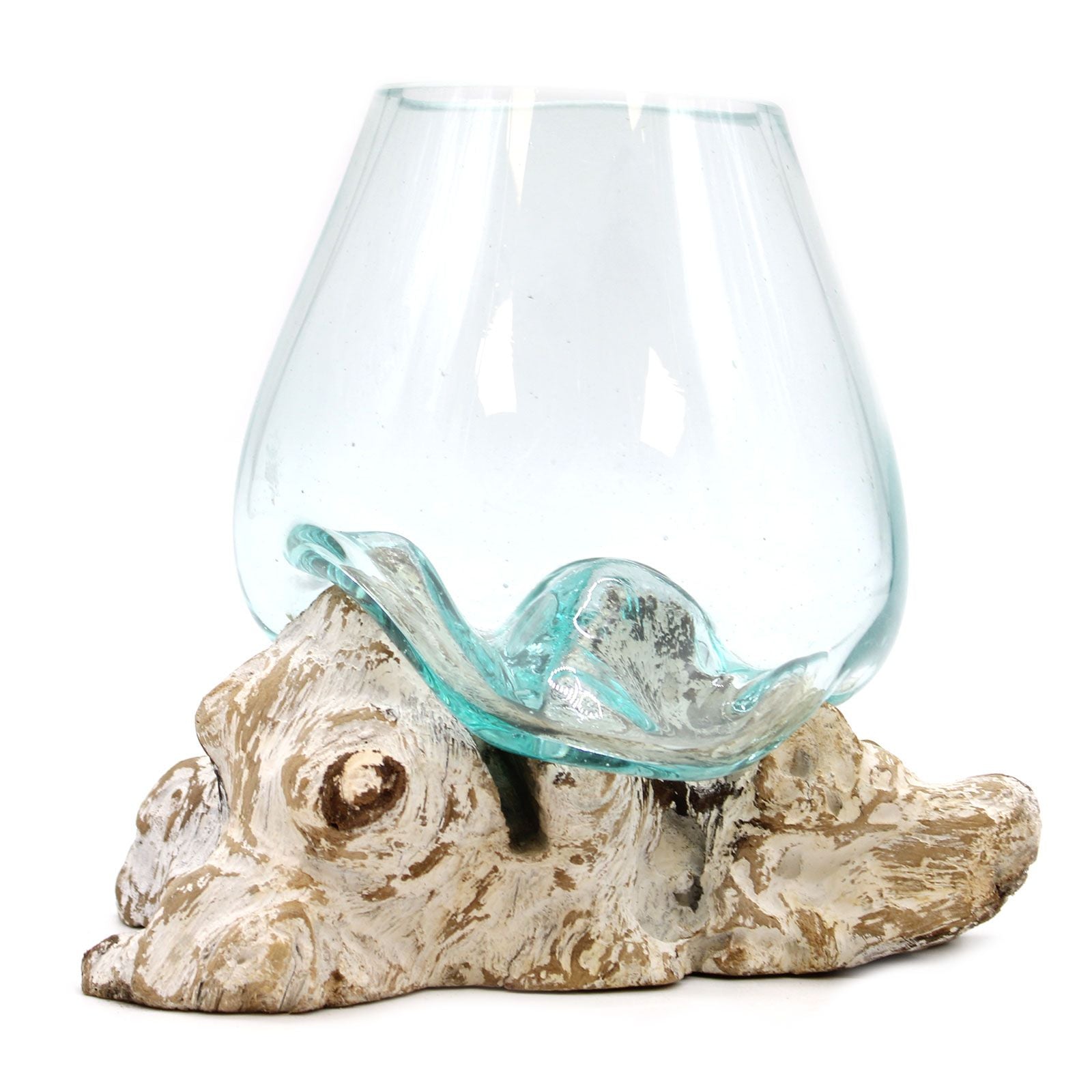 Molten Glass on Whitewash Wood Large Bowl for Home Decor