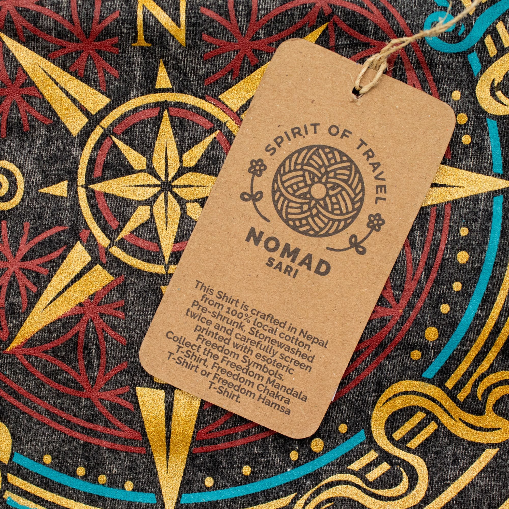 Nomad Sari Stonewashed Cotton T Shirt with Compass of Life Design