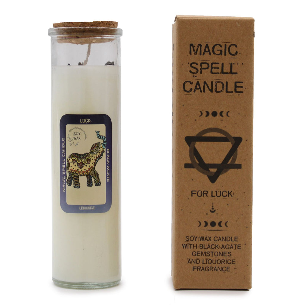 Magic Spell Candle Luck with Black Agate and Liquorice Aroma