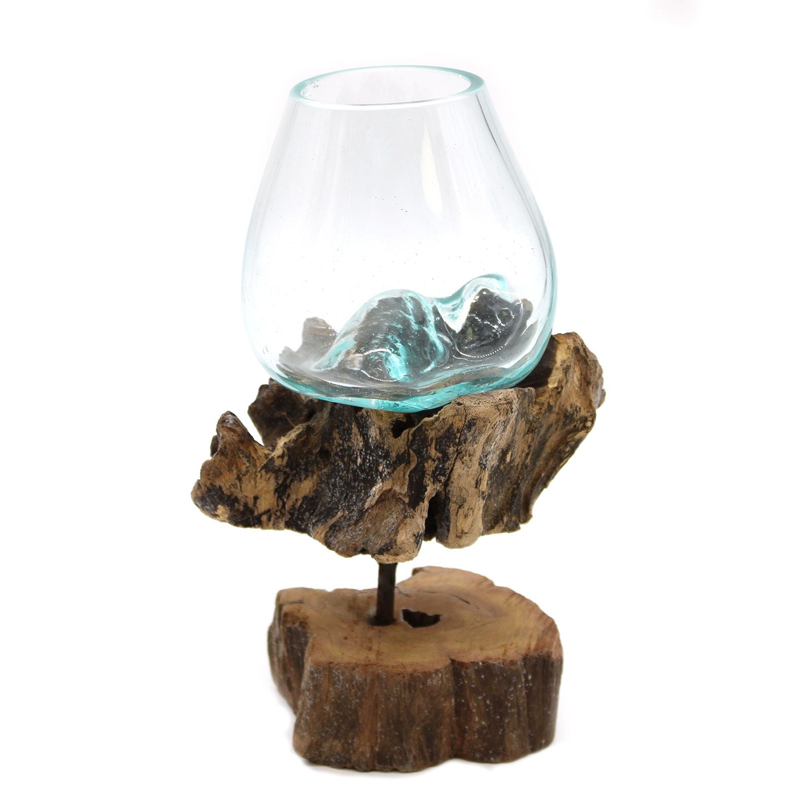 Molten Glass on Wood Medium Bowl with Stand for Home Decor