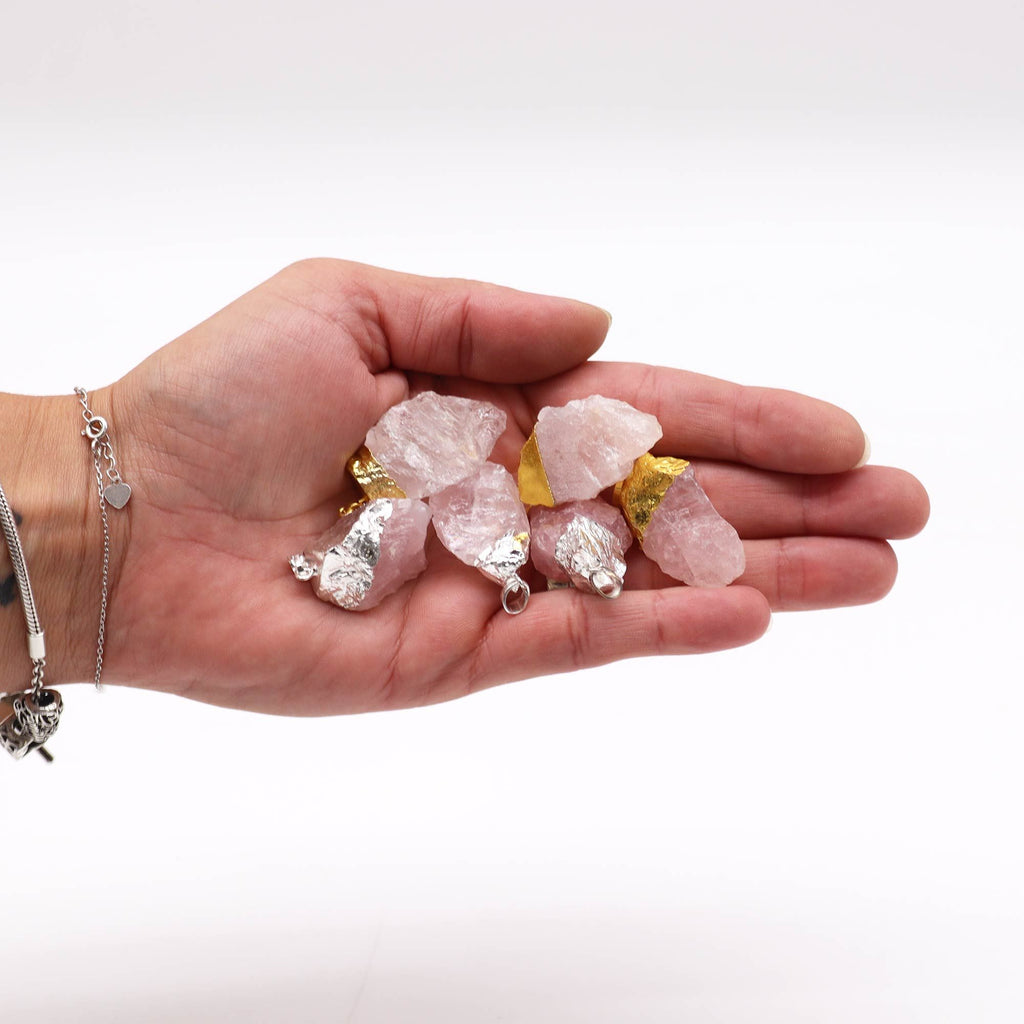 Gemstone Rose Quartz Gold & Silver Plated Pendants 6 Assorted