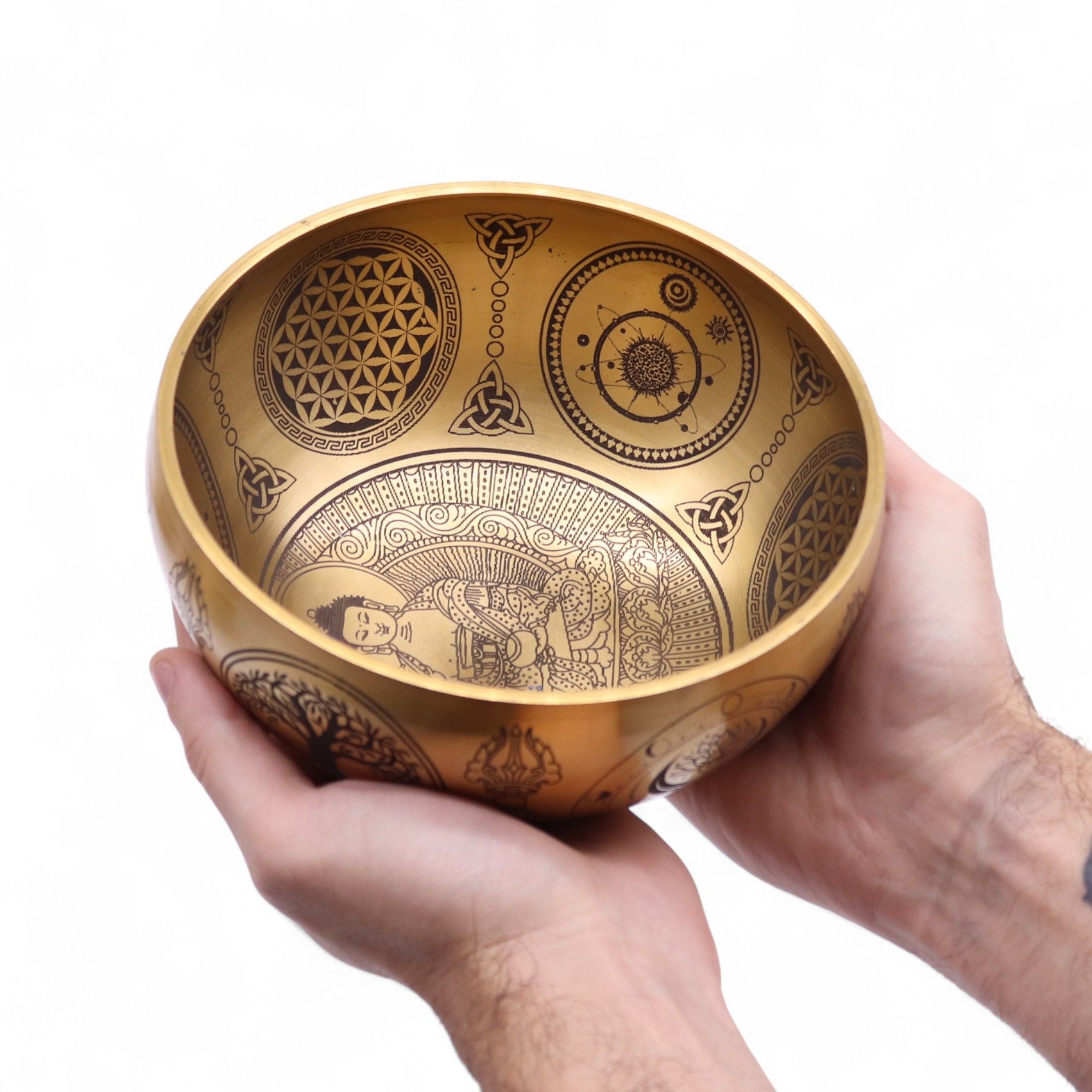Pure Brass Etched Buddha Set of 4 Singing Bowls for Home Decor