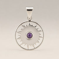 Indian Devotional Pendant - Silver Plated (45cm Cord)- Sun Worship Amethyst