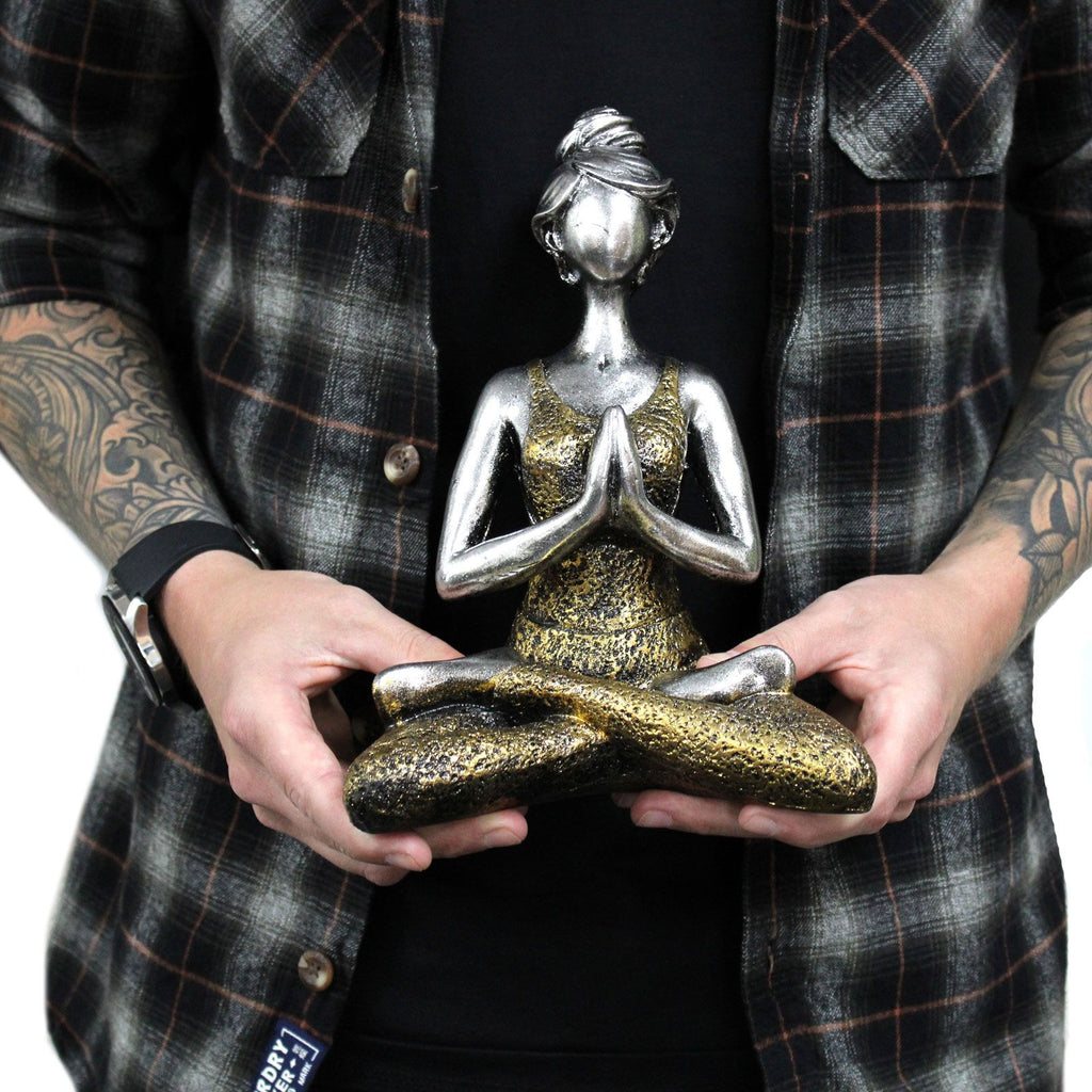 Yoga Lady Figure in Bronze and Turquoise 24cm for Home Decor