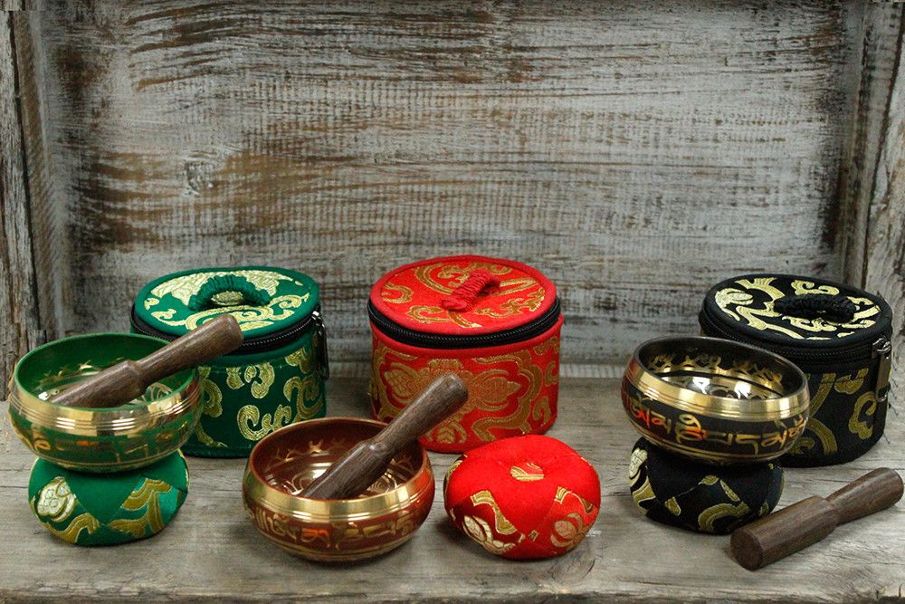 Mini Singing Bowl Gift Set in Red with Cushion and Stick Included