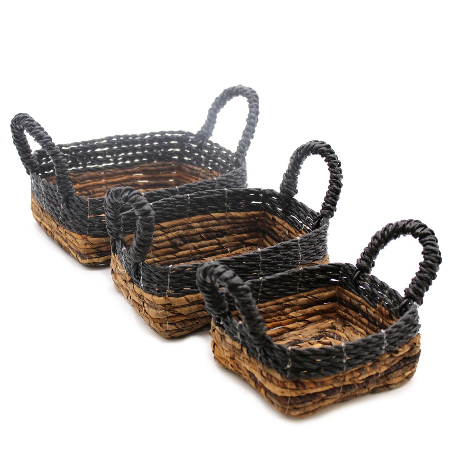 Banana Leaf & Hitam Raffia Square Basket Set of 3 for Storage