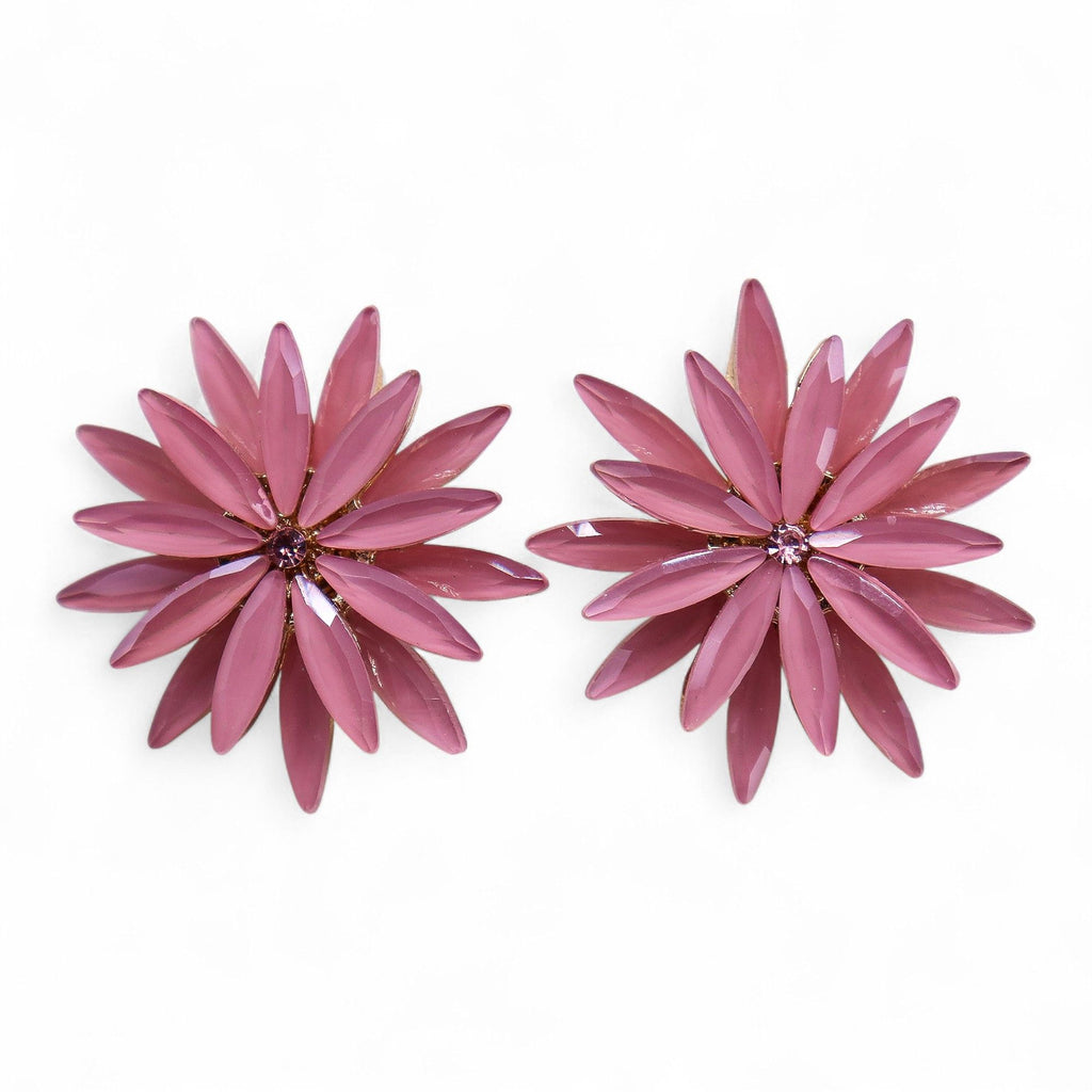 Soft Pink Vintage Glass Flower Earrings with Polished Steel Frame