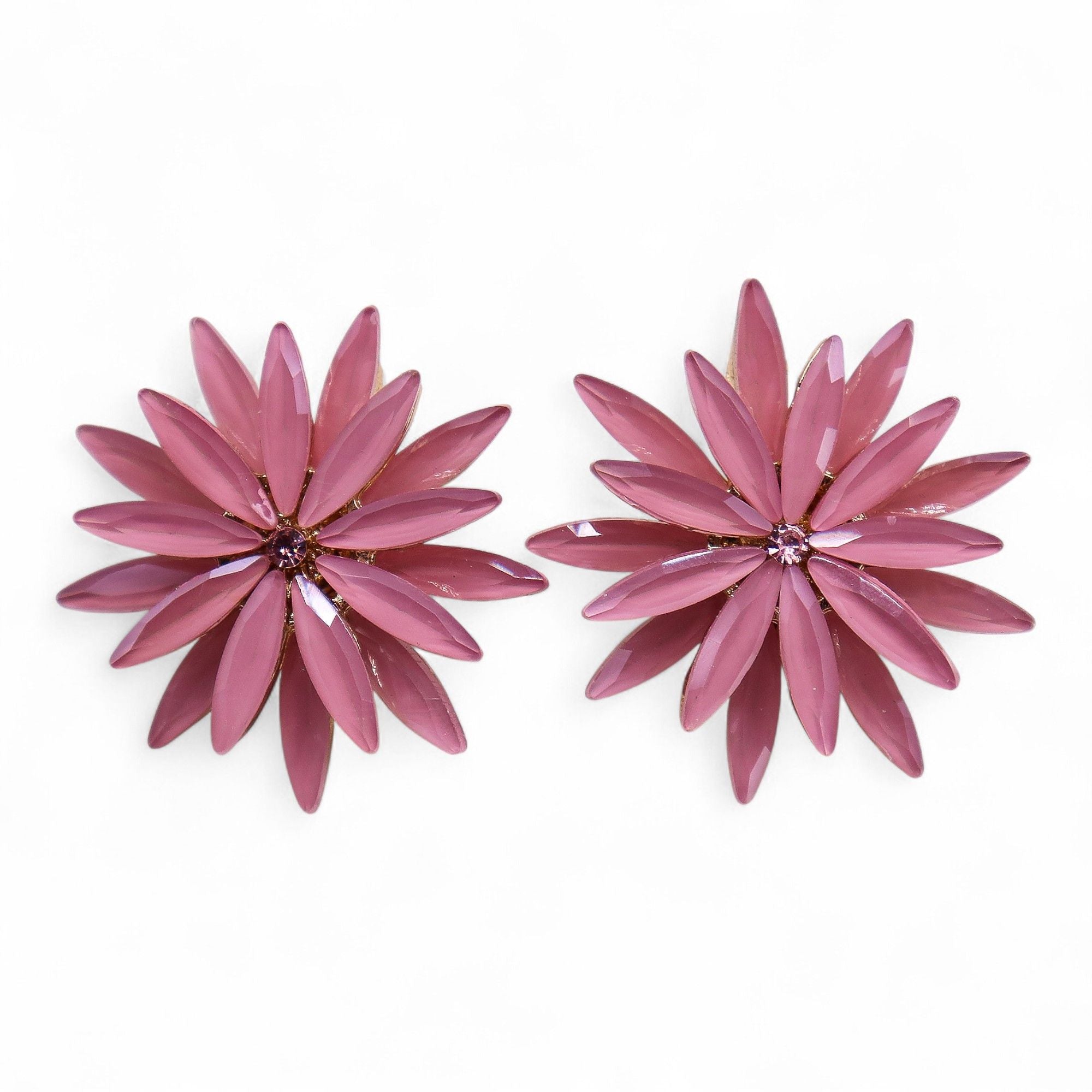 Soft Pink Vintage Glass Flower Earrings with Polished Steel Frame