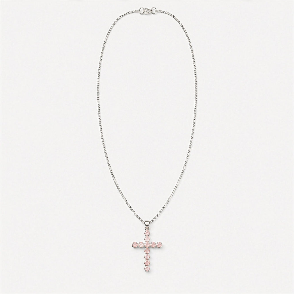 Indian Devotional Pendant with Silver Plated Rose Quartz Crucifix