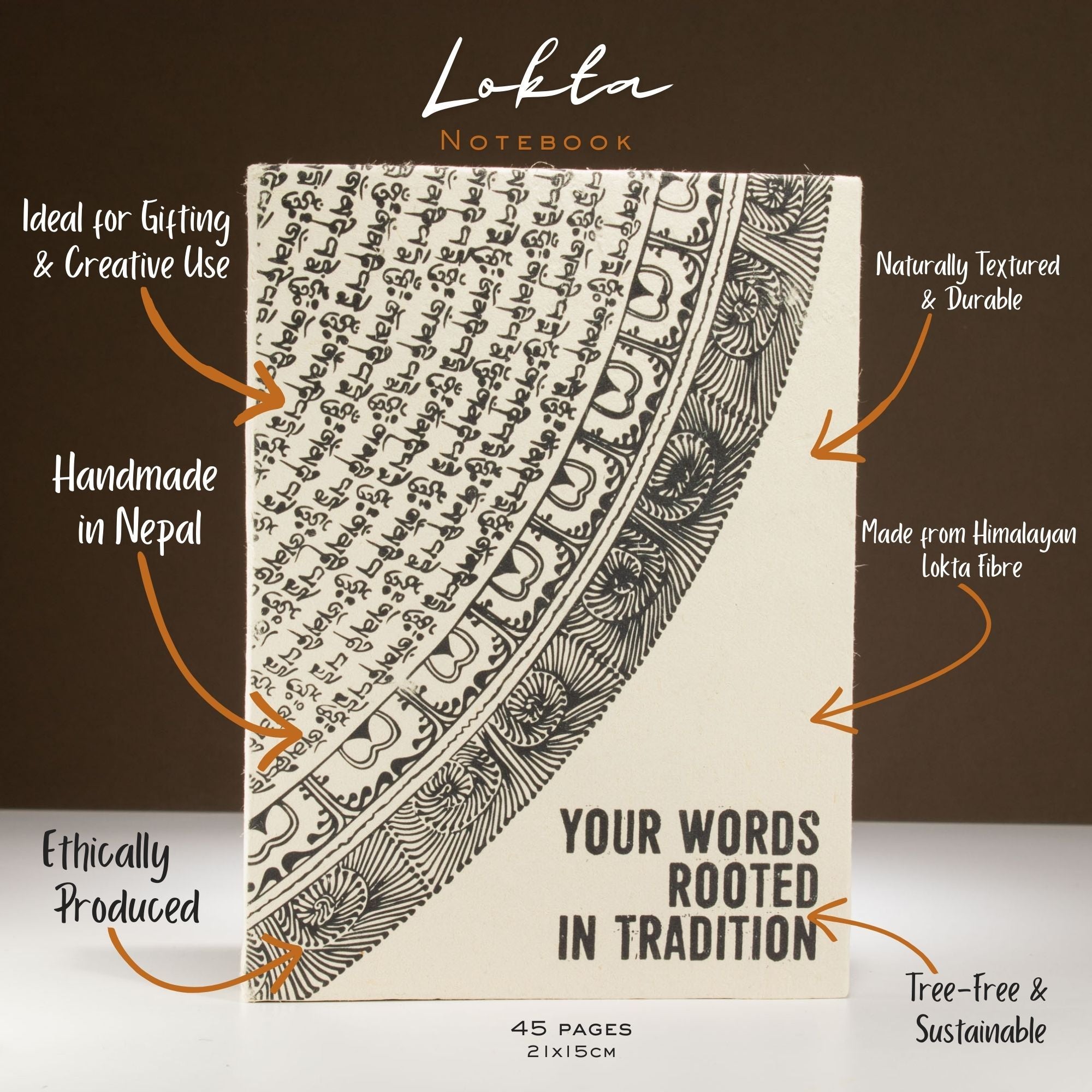 Lokta Inspiration Notebook Your Words Large with Bookmark 21x15cm