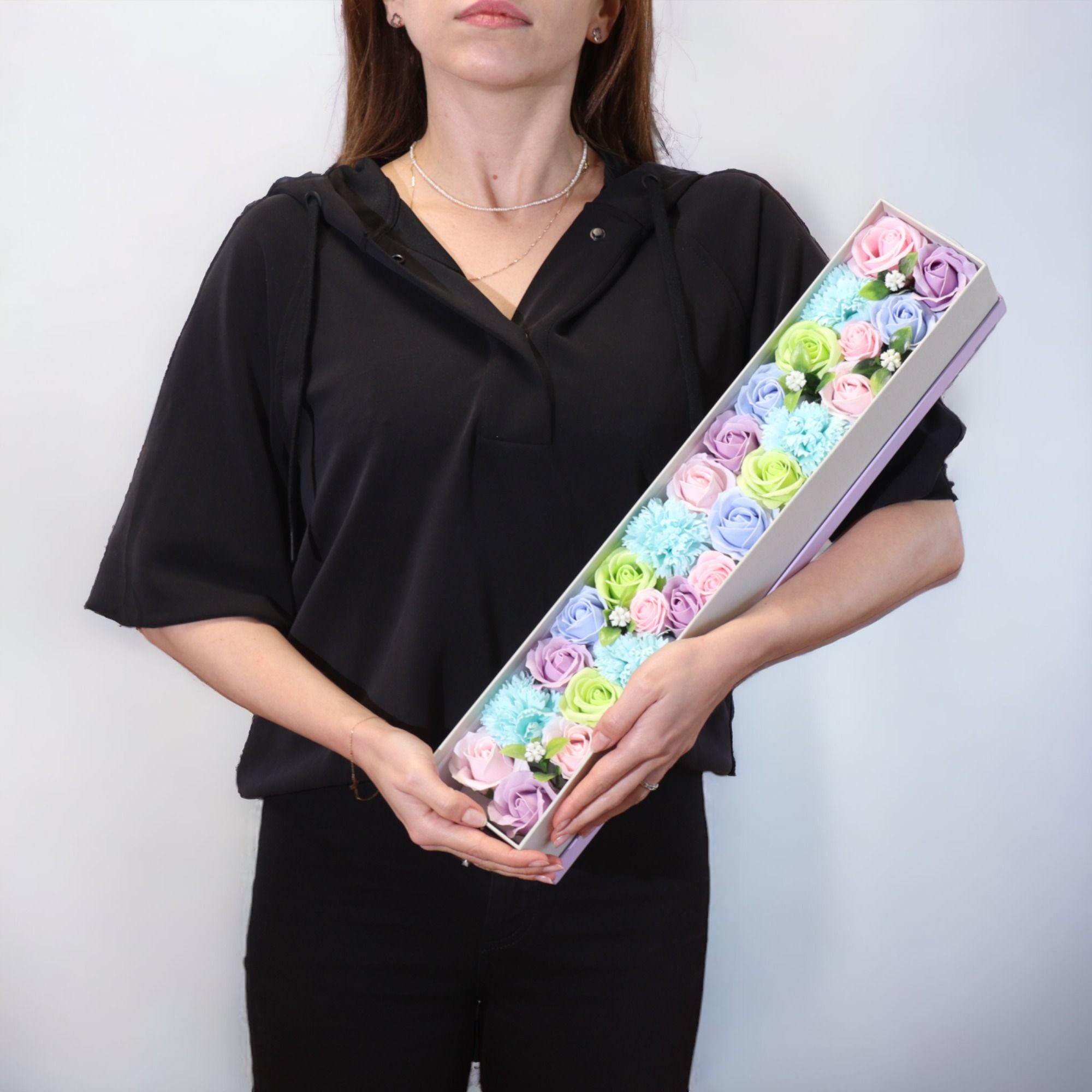 Extra Long Box of Baby Blessings Soap Flowers in Beautiful Blues