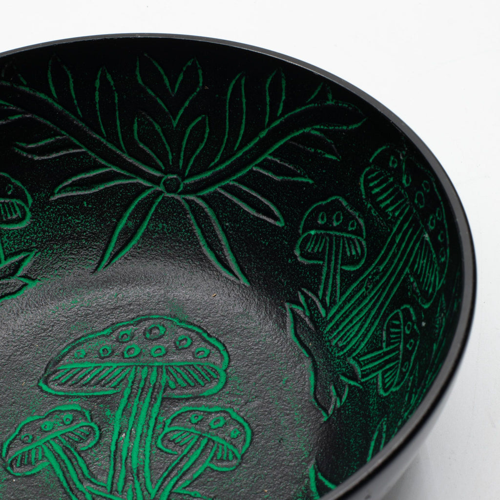 Green Aluminum Singing Bowl with Magic Mushroom Design 20cm