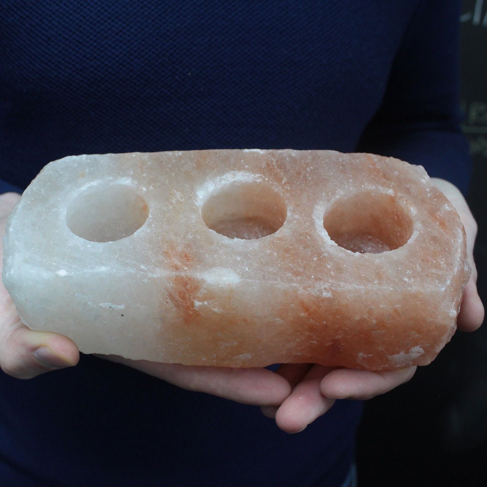 Natural Himalayan Salt Candle Holder with 3 Unique Holes for Decor