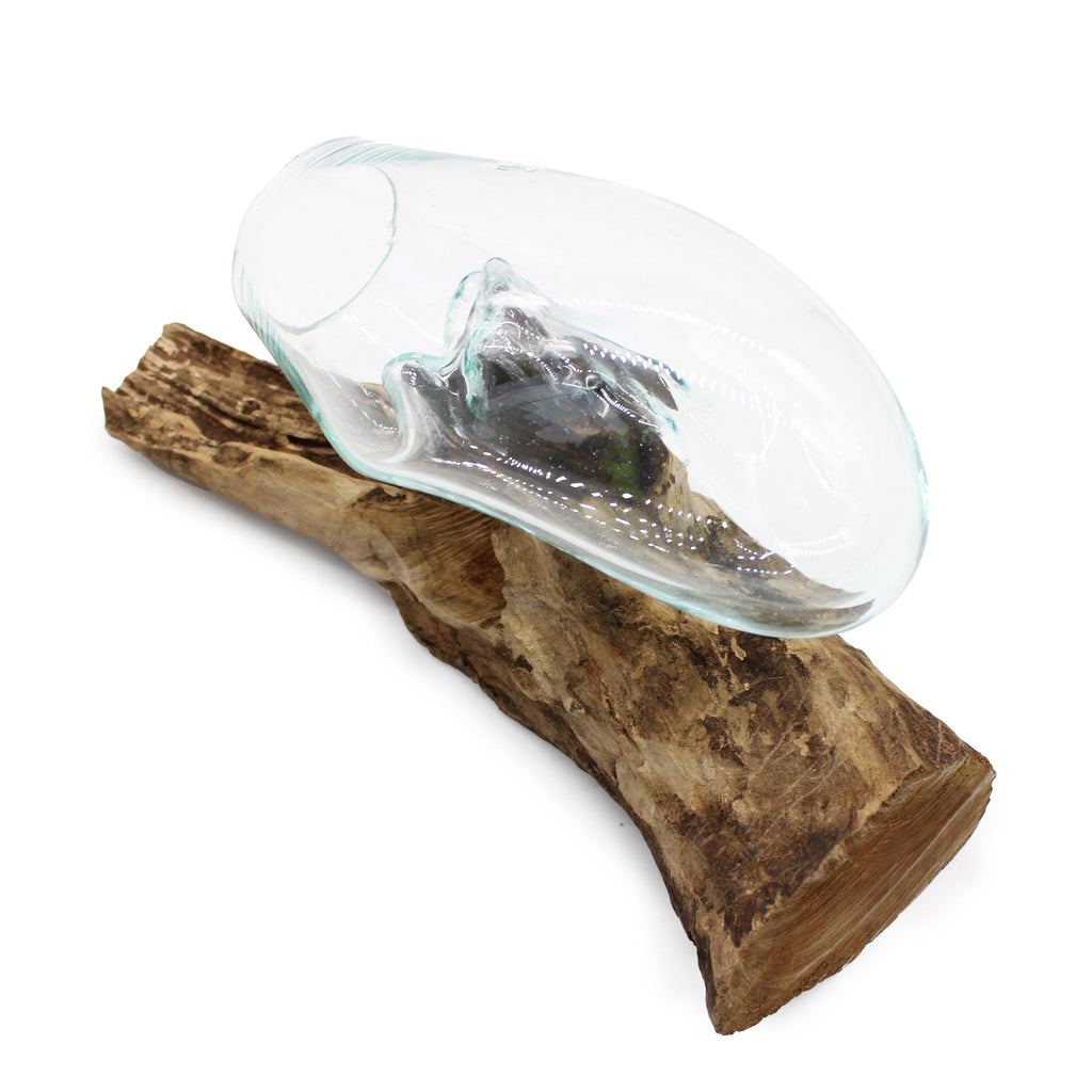 Molten Glass on Wood Hanging Bowl for Stylish Home Decor Display