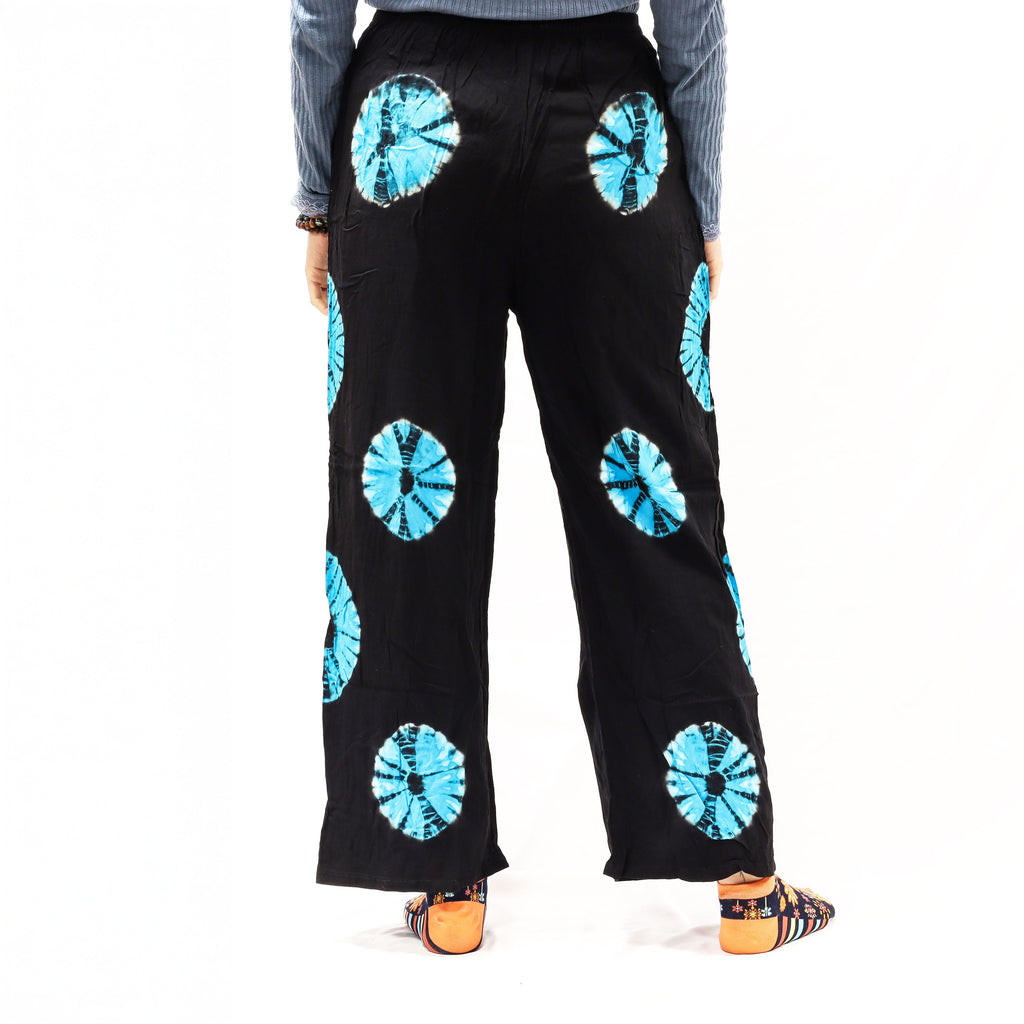 Japanese Style Lounge Pants in Black and Blue with Tie Dye Design