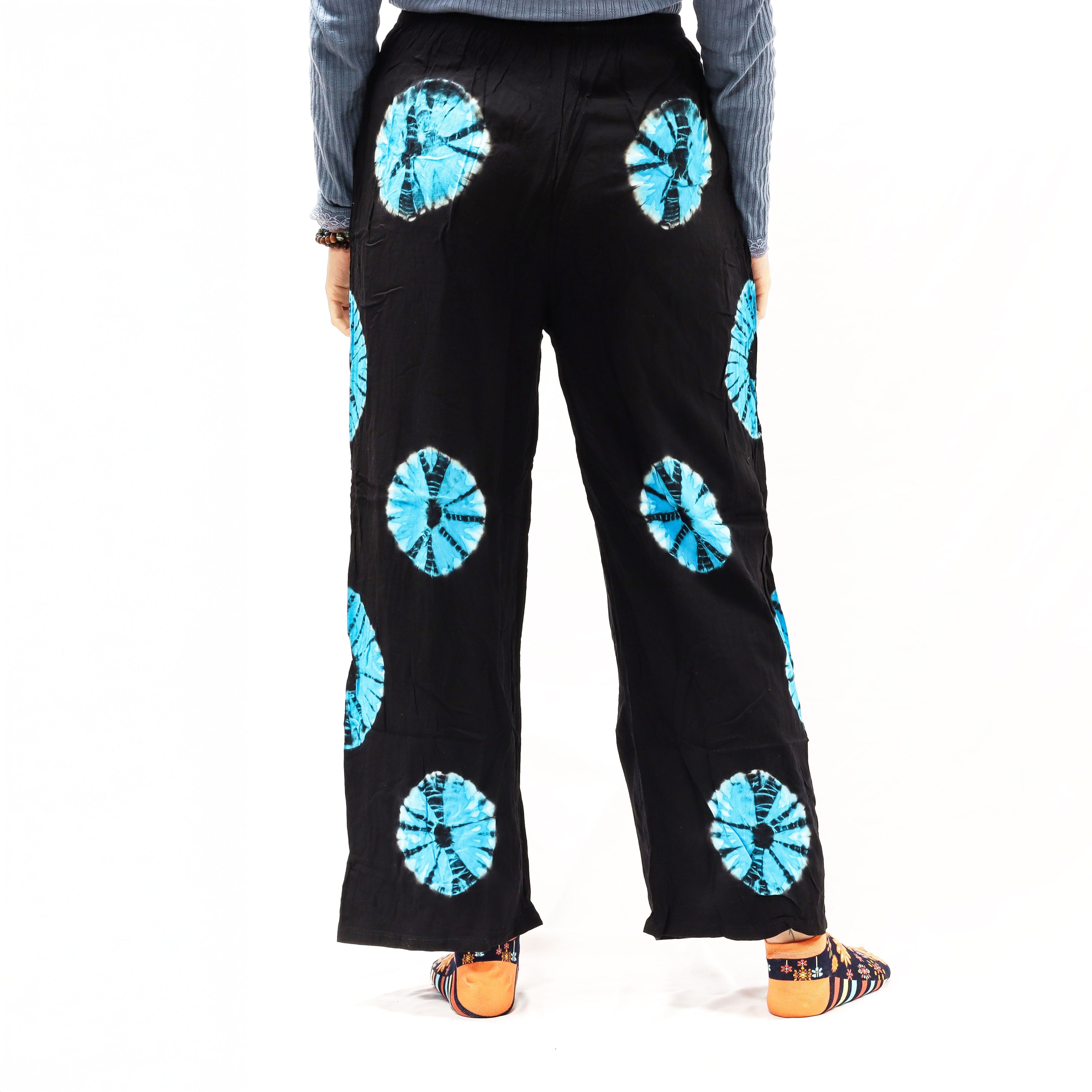 Japanese Style Lounge Pants in Black and Blue with Tie Dye Design