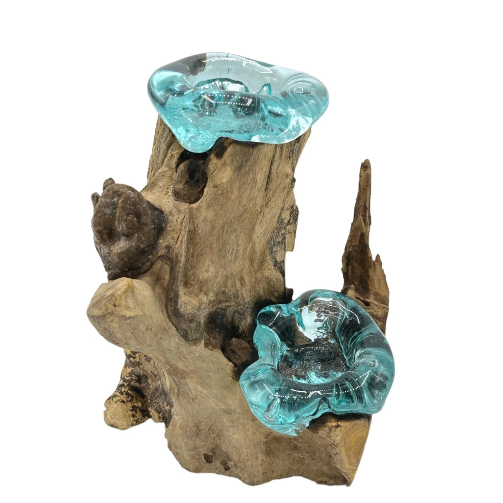 Molton Glass Candle Double Holder on Wood for Home Decor Accent