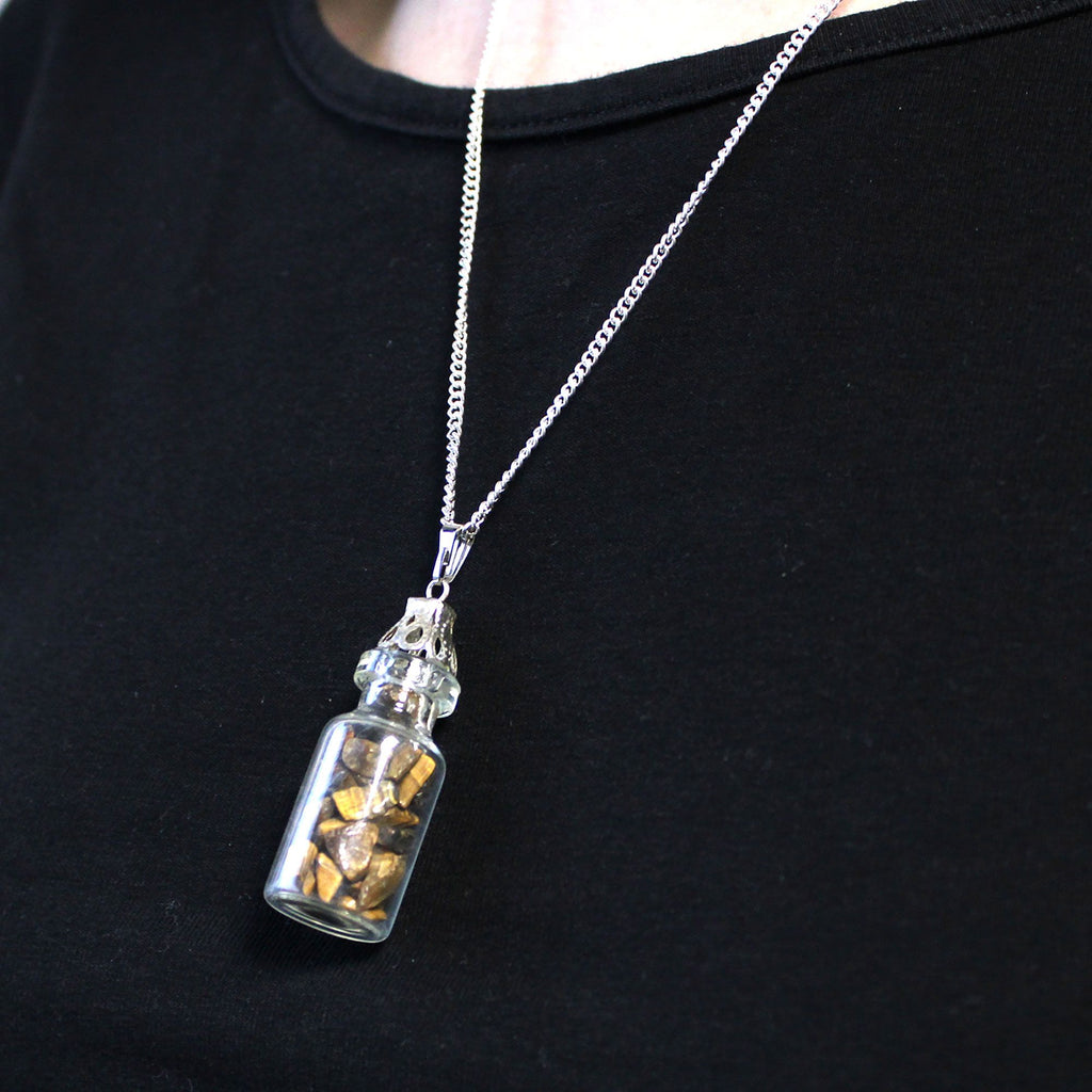 Bottled Gemstones Necklace with Tiger Eye Pendant Design
