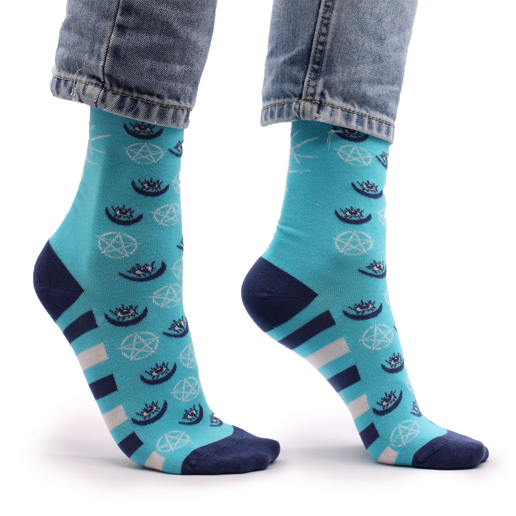 Hop Hare Bamboo Socks S/M with Pentagram and Evil Eye Design