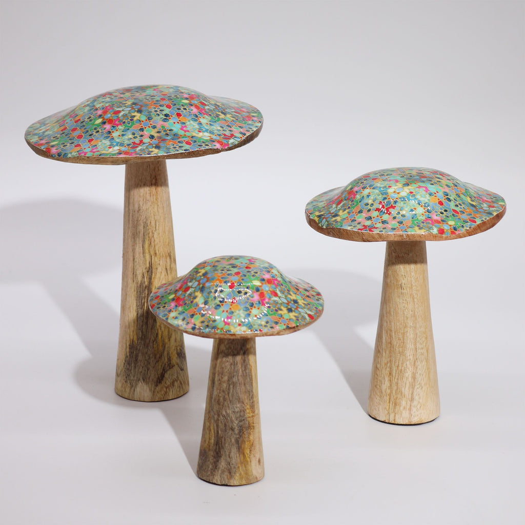 Small Enamelled Mushroom 10cm with Mediterranean Tile Design