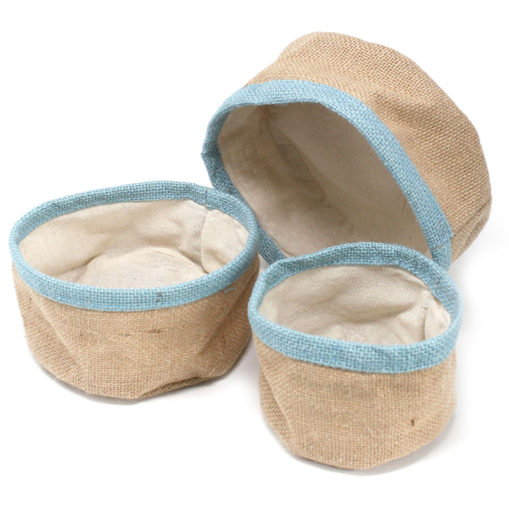 Set of 3 Teal Natural Jute Baskets for Stylish Eco Friendly Storage