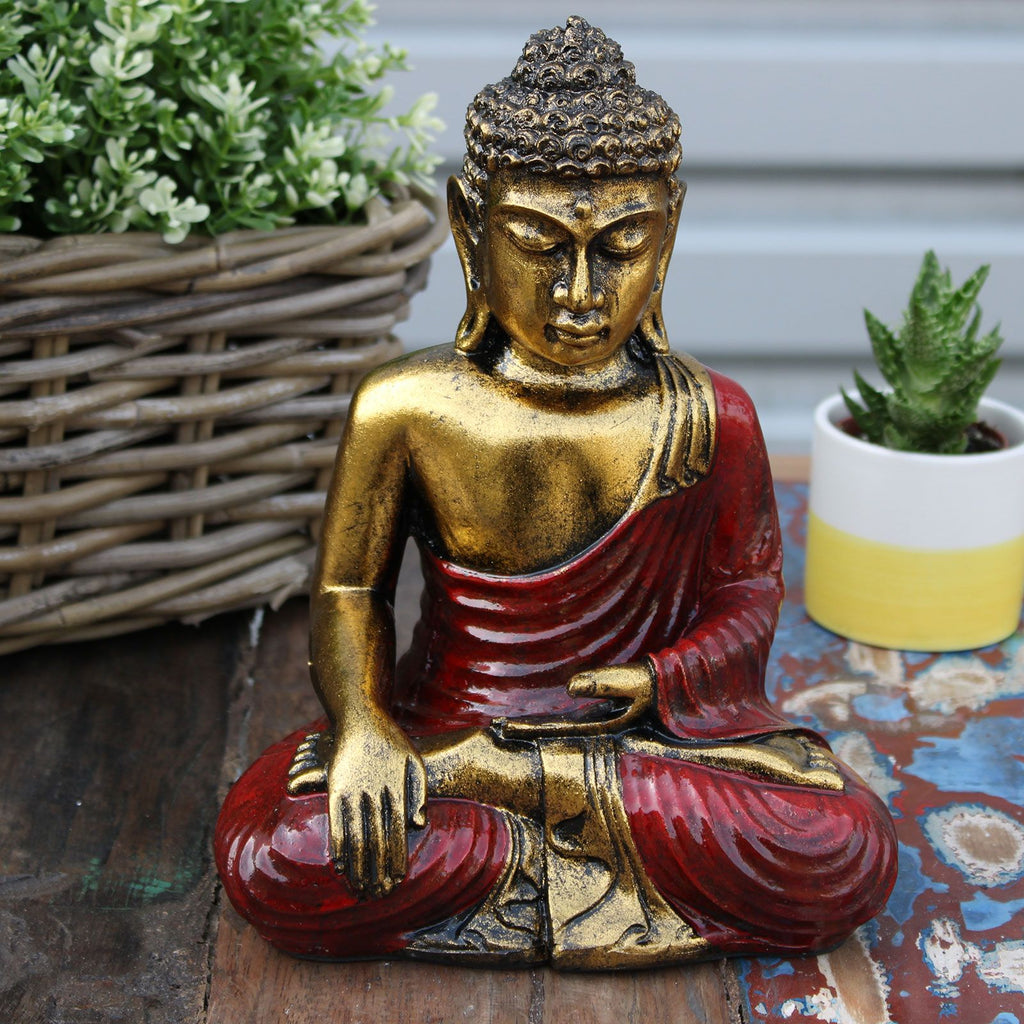 Large Hand Painted Red and Gold Buddha Statue for Home Decor