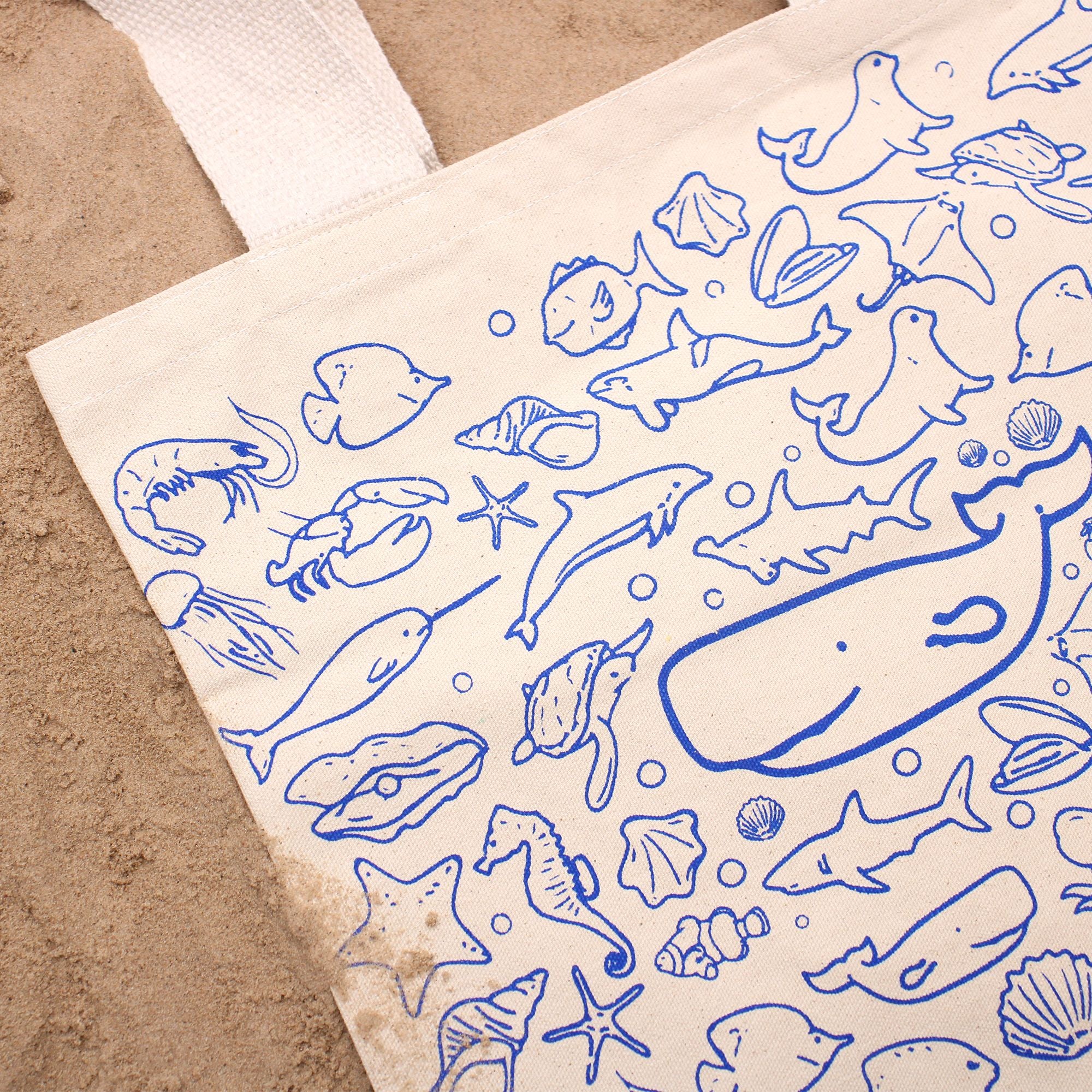 Big Cotton Tote Shopping Bag 38x42cm Sea Life Eco Friendly Design