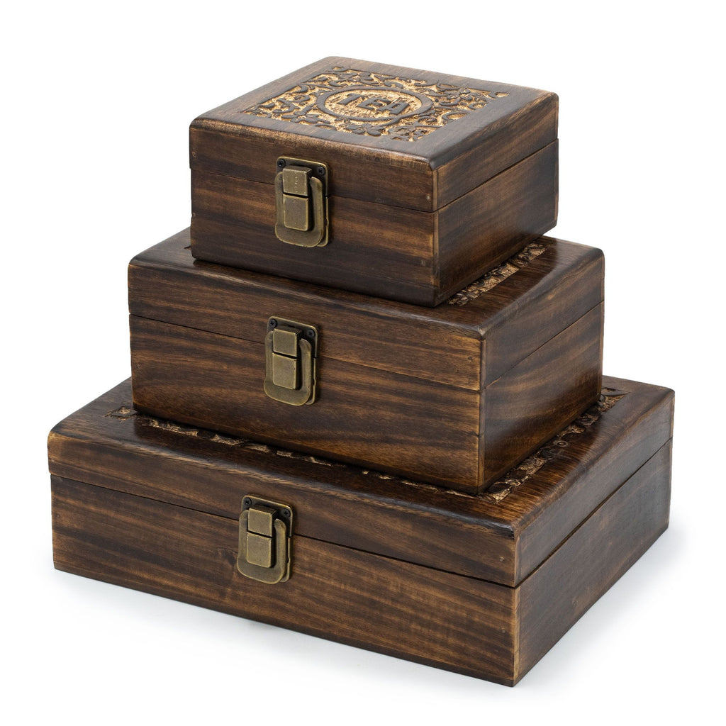 Mango Carved Tea Box with 12 Compartments for Organising Tea