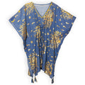 Nomad Sari Kaftan in Sea Blue with Gold Coral Print Design