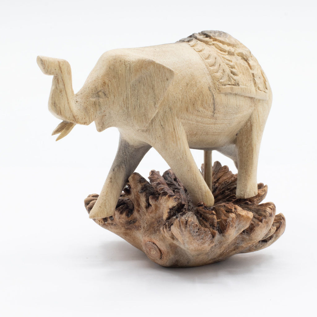 Handmade Parasite Wood Art Carving of a Walking Elephant Sculpture