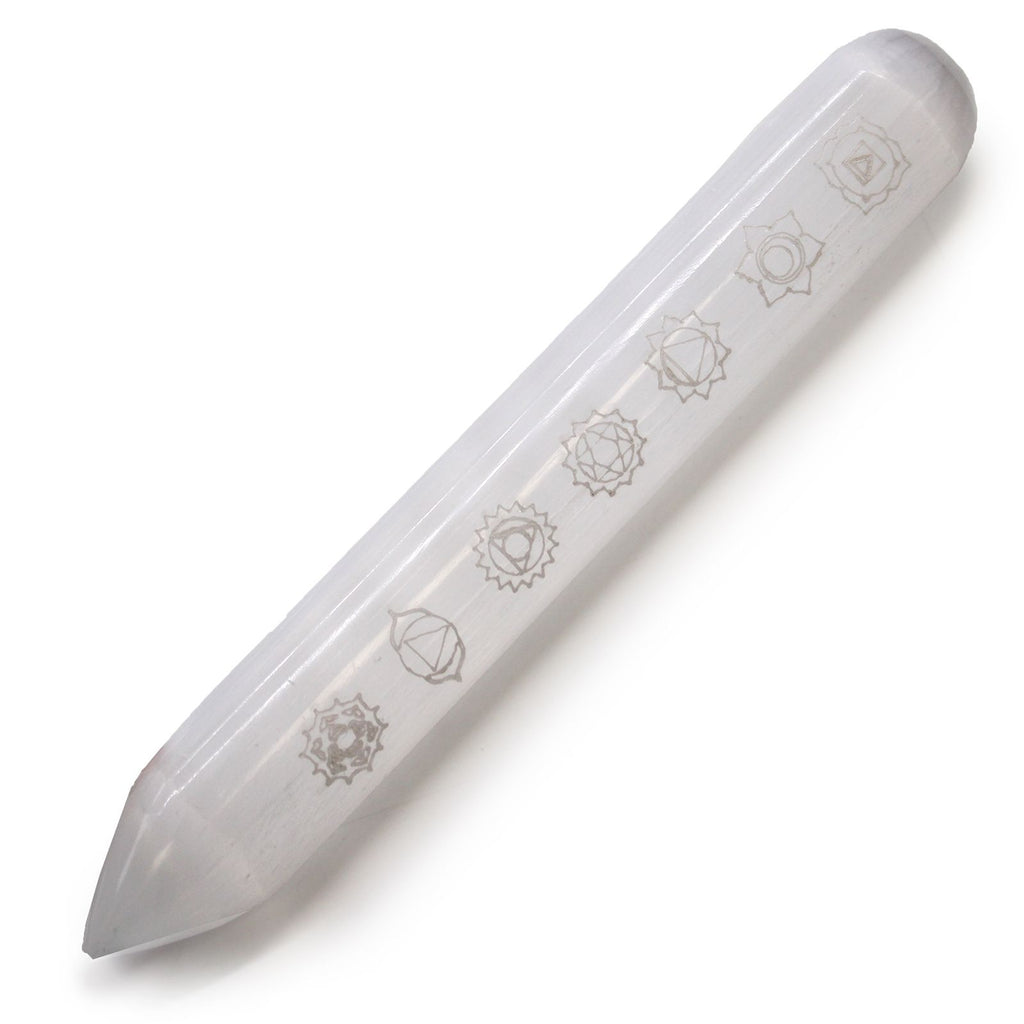 Selenite Wand 16 cm with Seven Chakra Points for Energy Balance