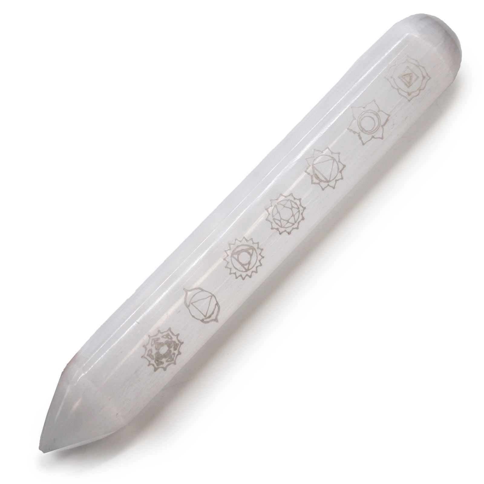 Selenite Wand 16 cm with Seven Chakra Points for Energy Balance