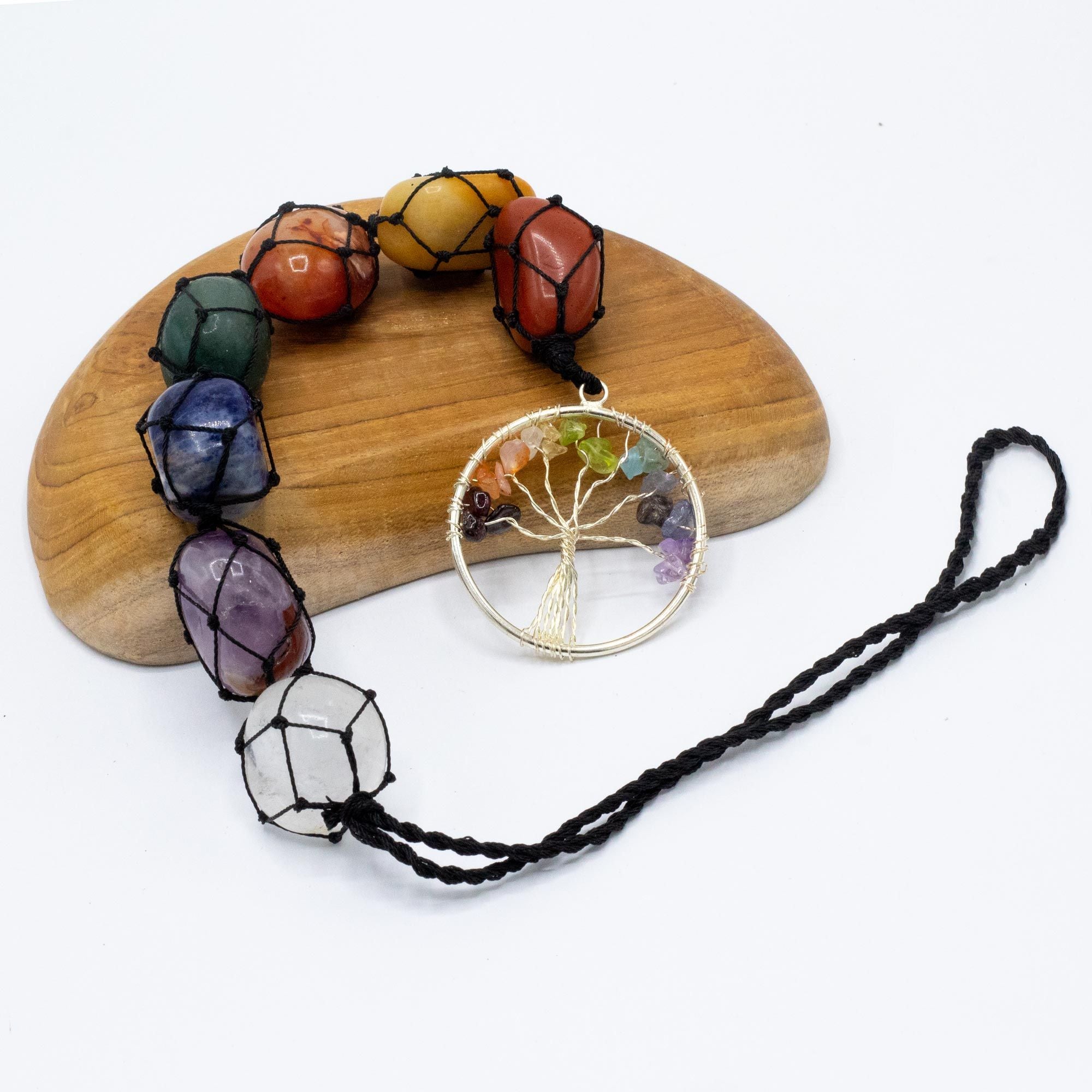 Hanging Chakra Stone Pendant Tree of Life for Home Decor Accent