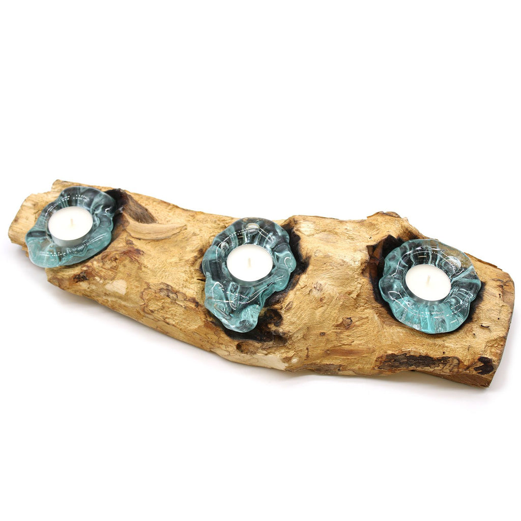 Molton Glass Flat Triple Candle Holder on Wood for Home Decor