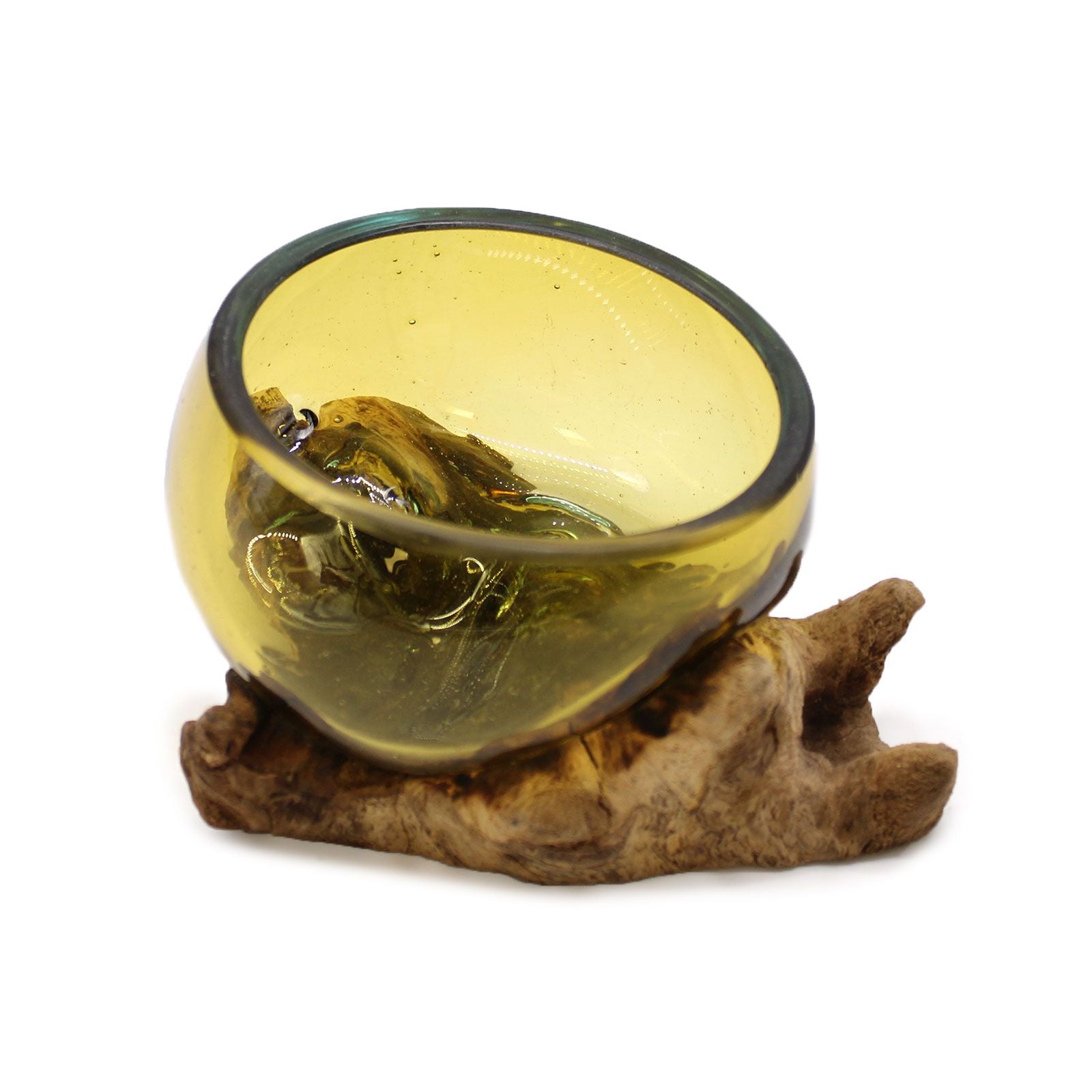 Molton Glass Mini Amber Bowl on Wood for Home Decor Display