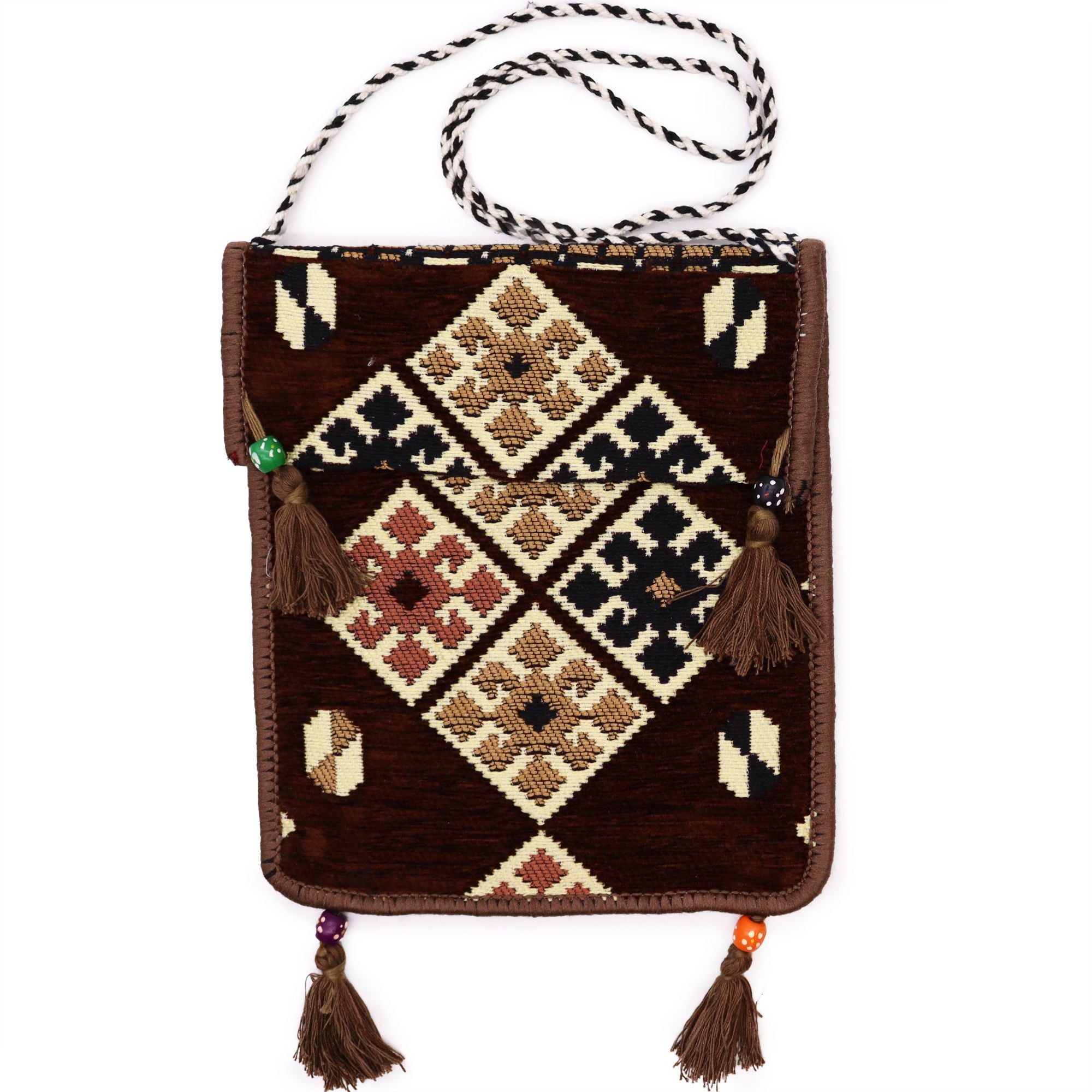 Chocolate Kilim Messenger Festival Bag with Intricate Patterns