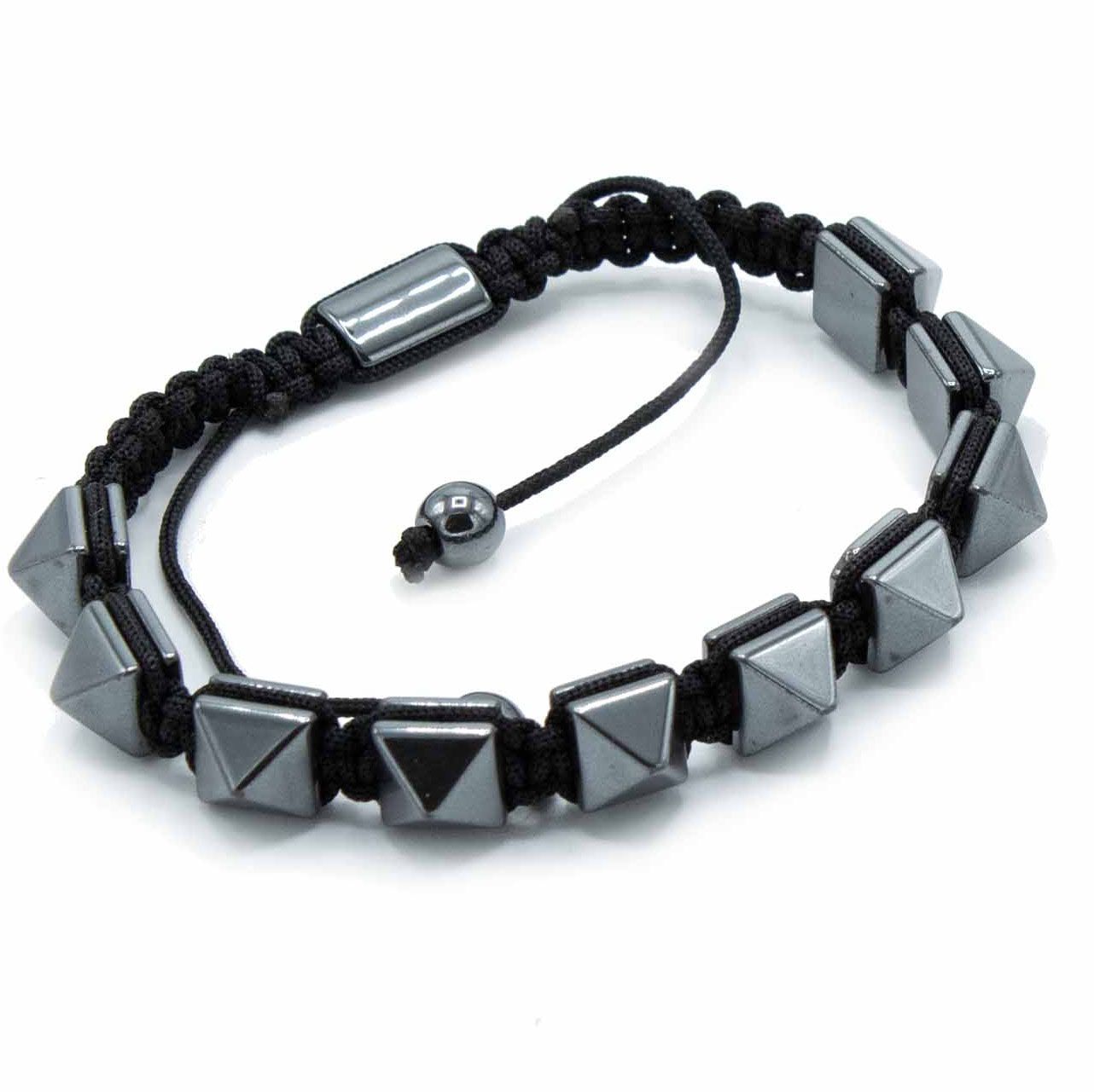 Magnetic Hematite Shamballa Bracelet with Spiky Pyramids Design