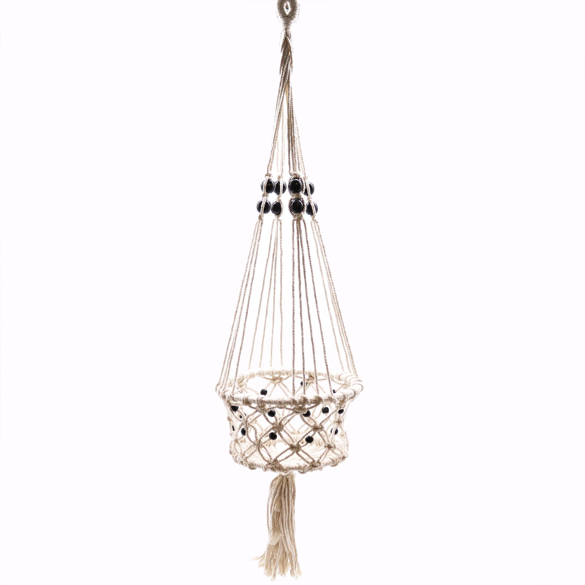 Large Single Beaded Macrame Pot Holder for Home Decor Display