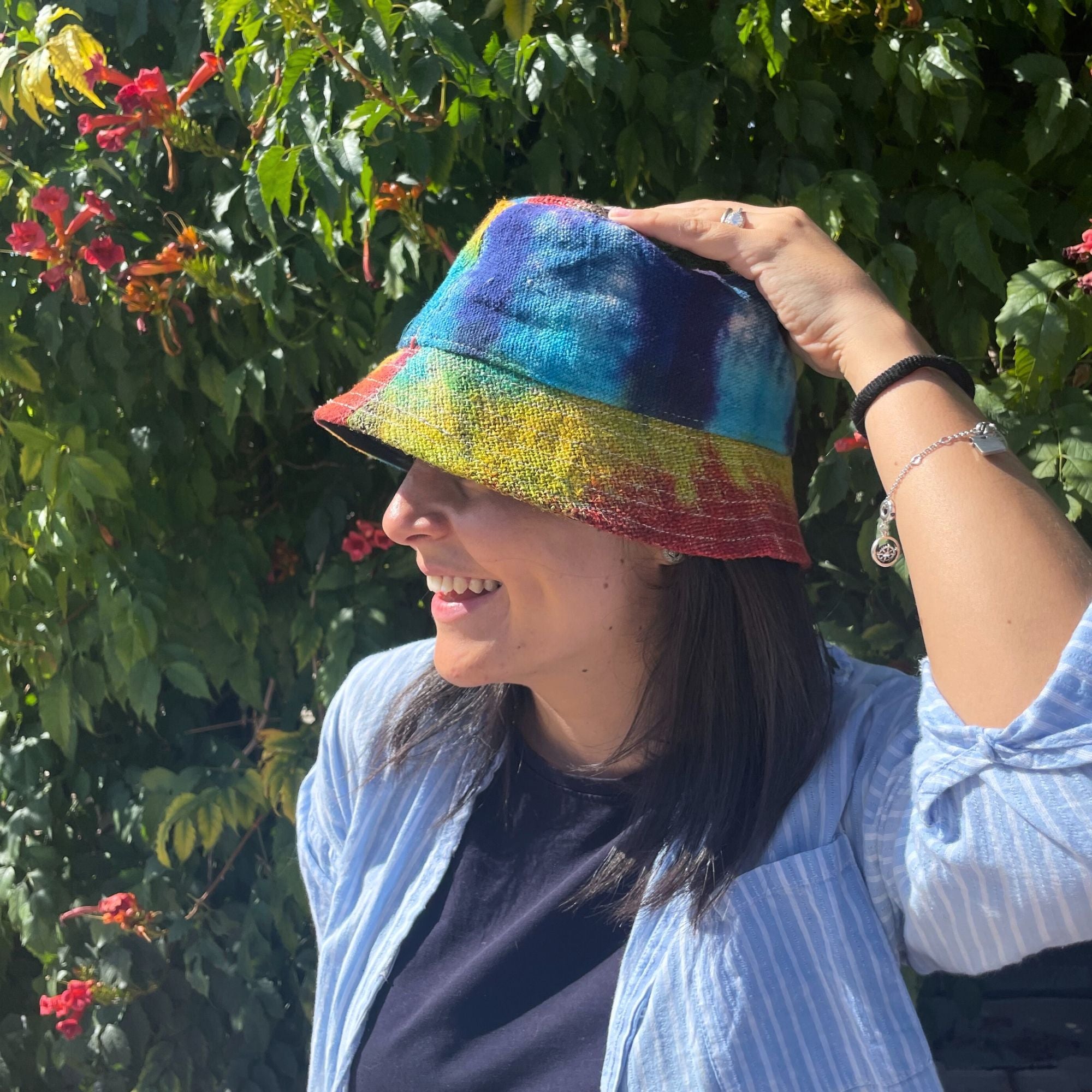 Vibrant Tiedye Patched Hemp and Cotton Boho Festival Hat for Style