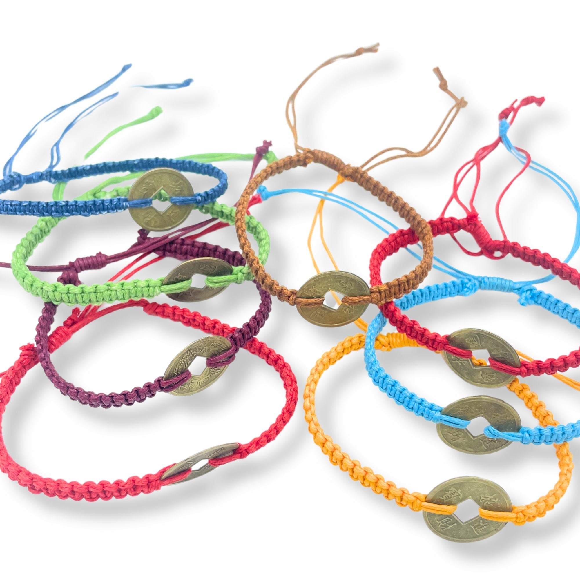 Handmade Friendship Bracelets with Lucky Feng Shui Coin Design