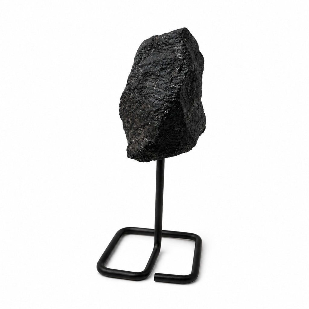 Black Tourmaline Mineral Specimen Display on Metal Stand
