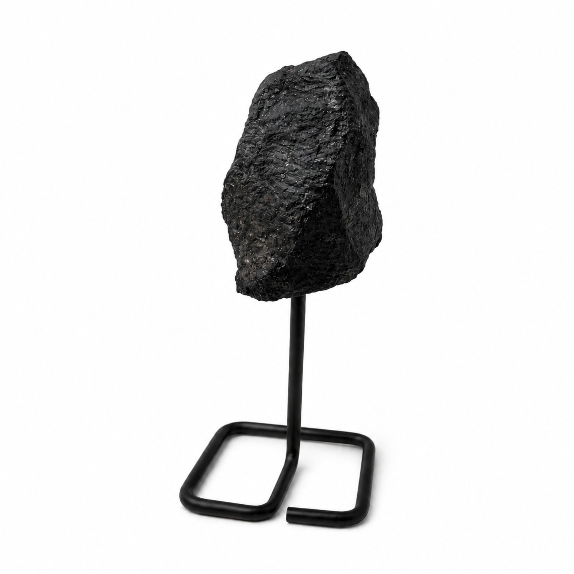 Black Tourmaline Mineral Specimen Display on Metal Stand