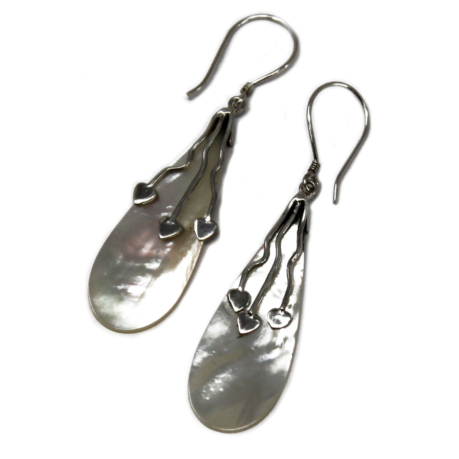 Shell & Silver Earrings with Three Hearts Design for Style