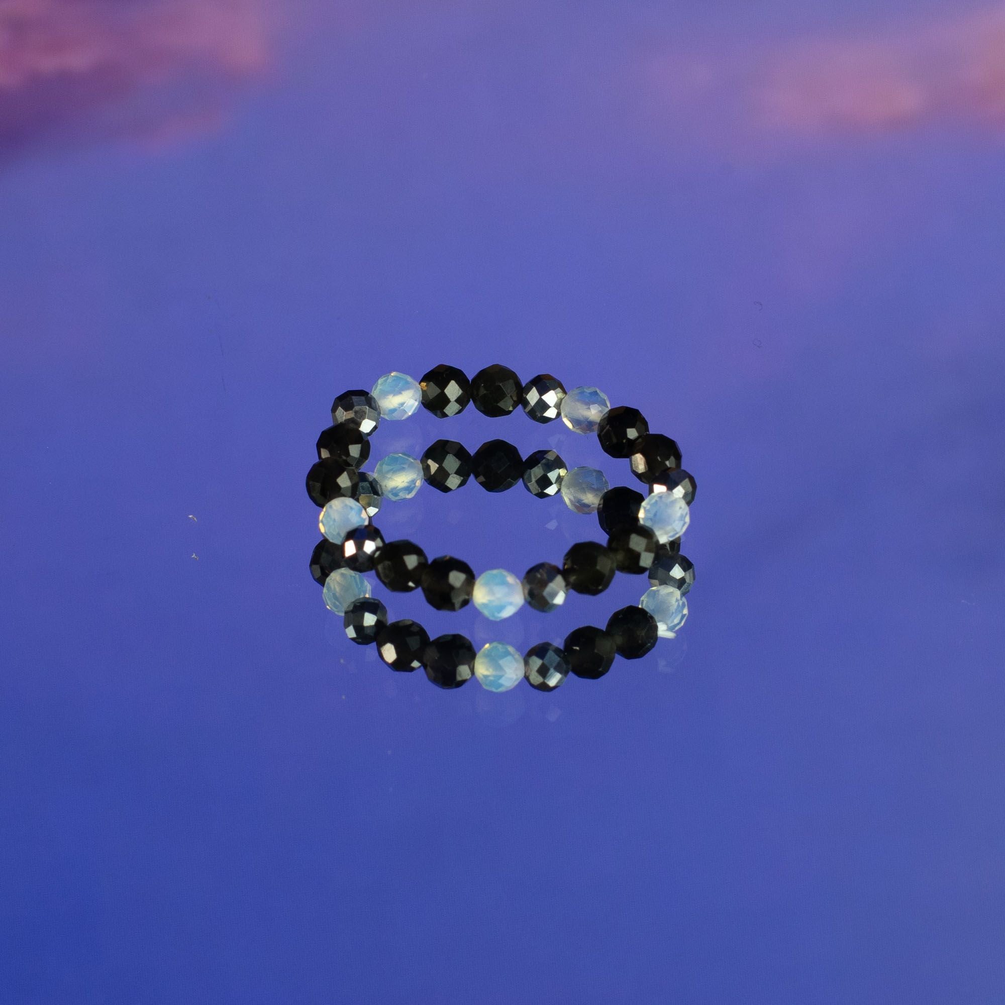 Nymph Spirit Gemstone Ring Set with Full Moon Inspired Design