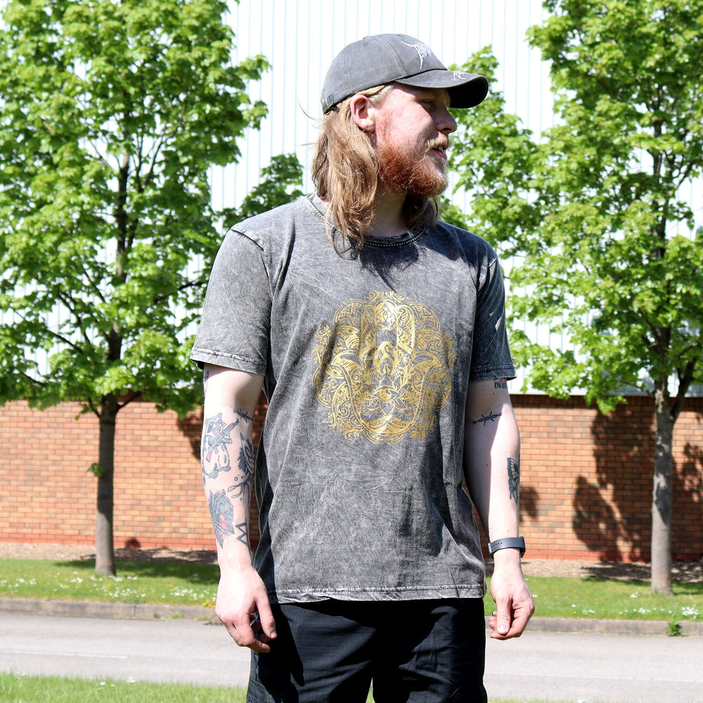 Nomad Sari Stonewashed Cotton T Shirt with Hamsa Design Dark Grey